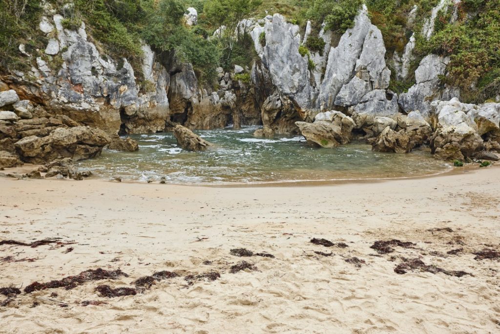 Picturesque inlet sand and rocky beach. Gulpiyuri, Asturias. Spain