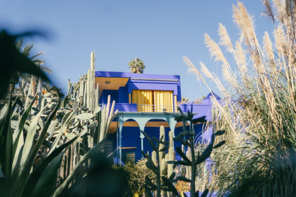 Famous historical Jardin Majorelle museum in Marrakesh, Morocco with a botanical garden