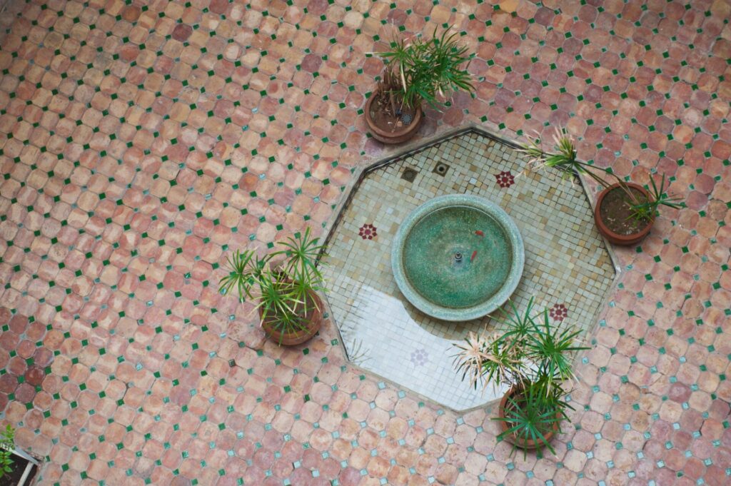 Fountain in the courtyard of Maison de la Photographie, Marrakech (Marrakesh), Morocco, North Africa