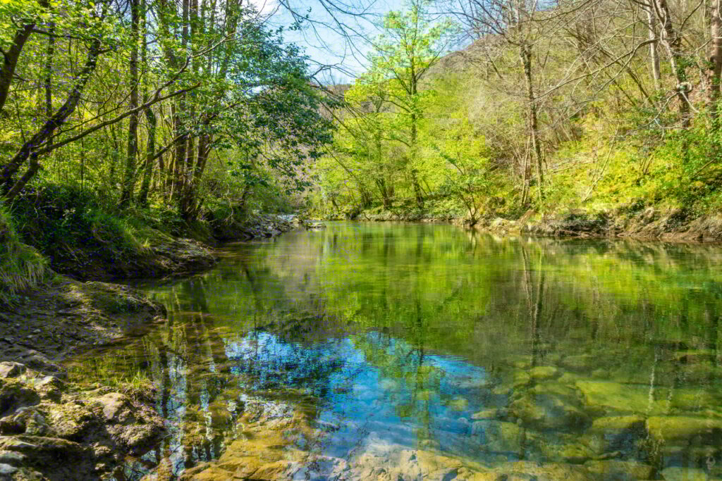 río Sella between the Tornin to the Olla de San Vicente, near Cangas de Onis. Asturias. Spain