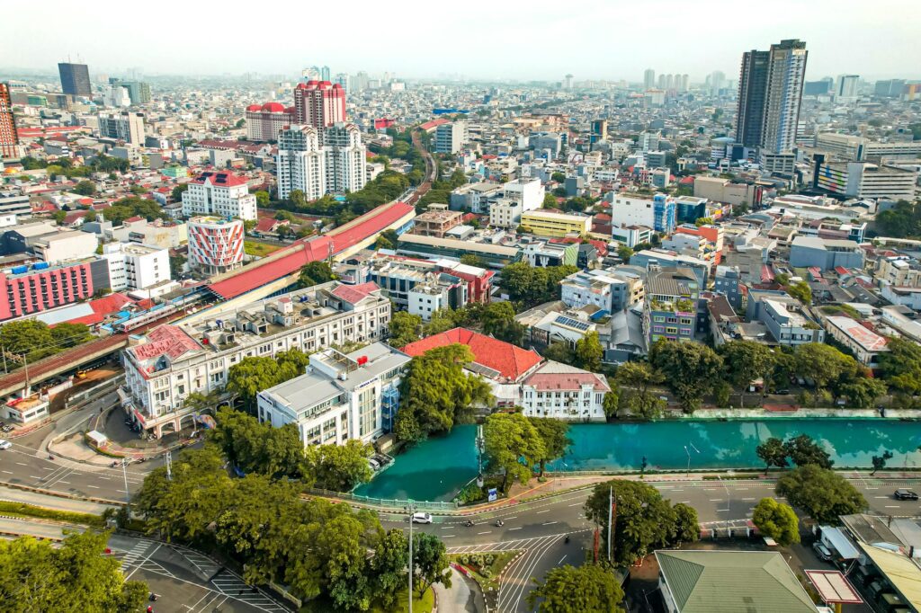 aerial view of jakarta s historic pasar baru