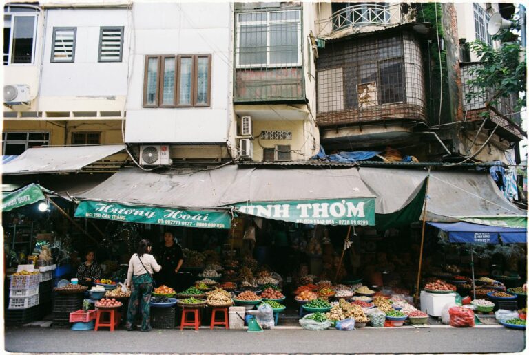 bustling vietnamese market street scene
